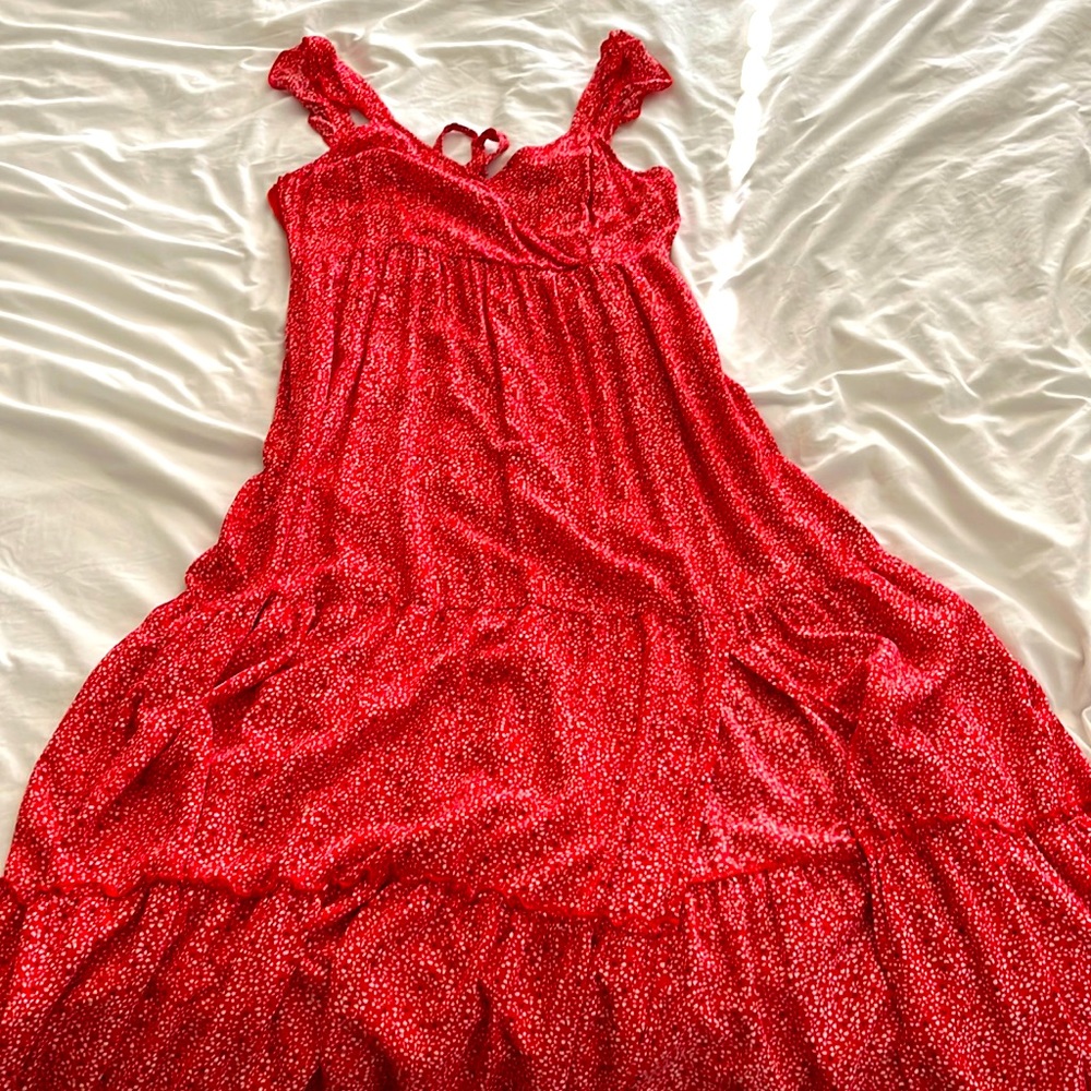 Red floral slit dress
